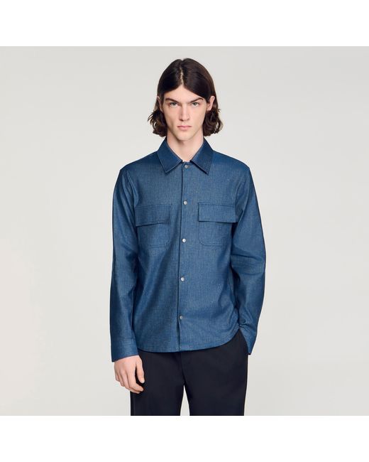 Sandro Blue Denim-Effect Cotton And Linen Shirt for men