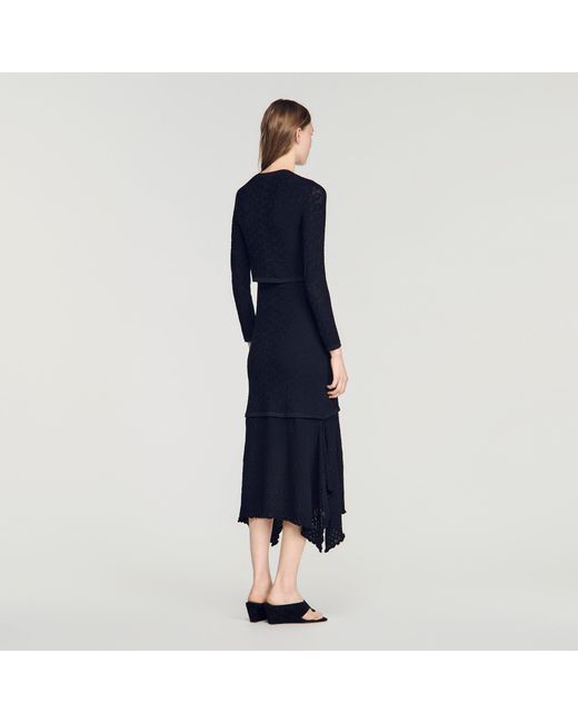 Sandro Blue Decorative Pointelle Cardigan
