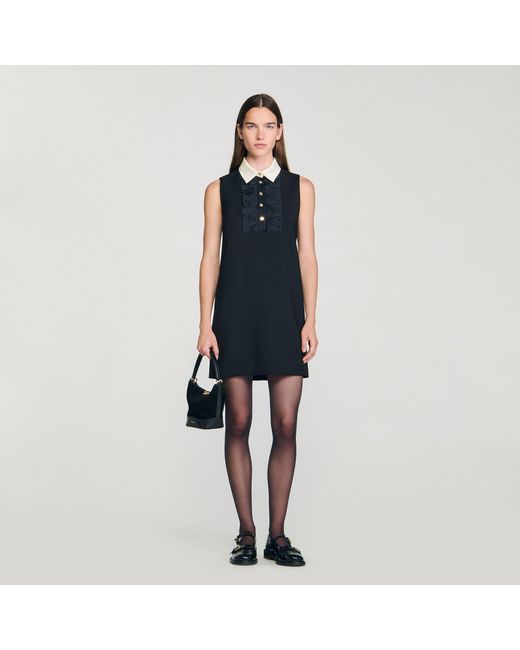 Sandro Blue Short Dress With Contrast Collar