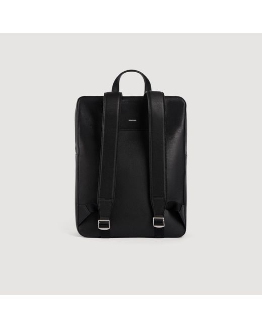 Sandro Black Reconstituted Leather Rucksack for men
