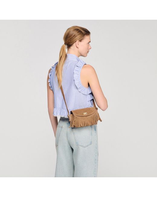 Sandro Natural Mini Mambo Suede Bag