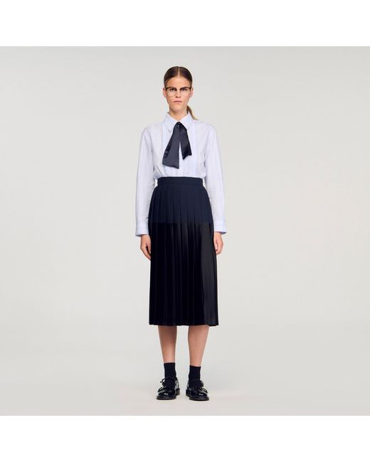 Sandro Blue Long Pleated Skirt