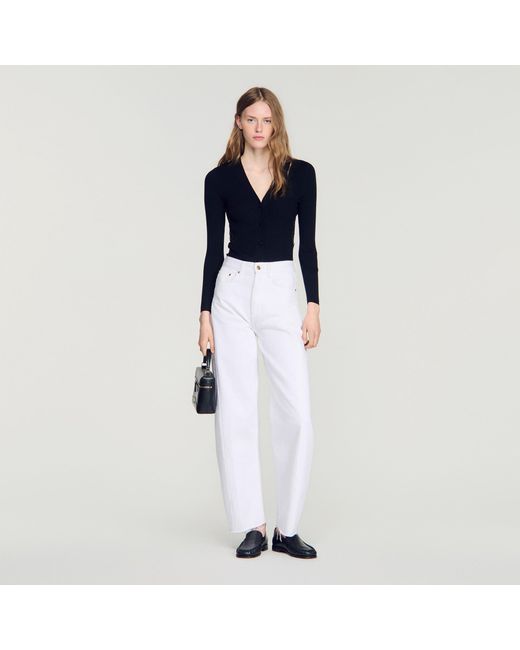 Sandro Blue Cardigan With Lace Panel