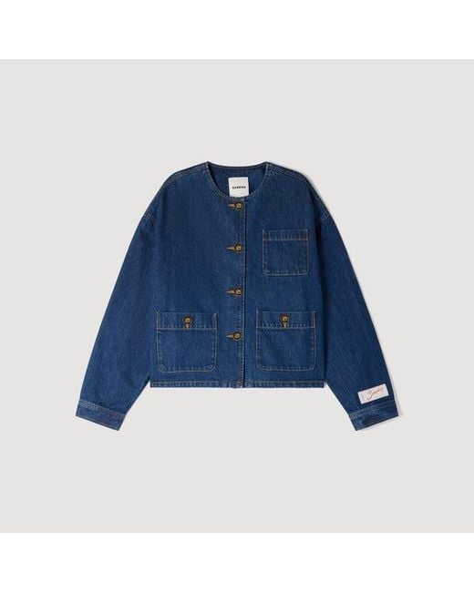 Sandro Blue Denim Jacket With Fancy Buttons