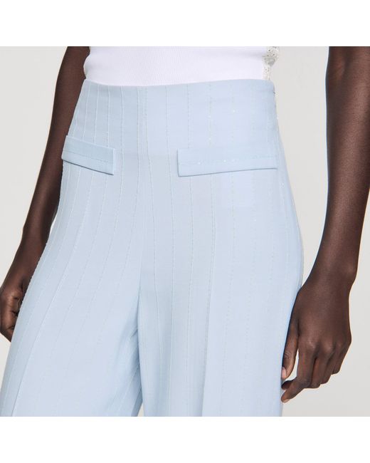 Sandro Blue Striped Sequin Trousers