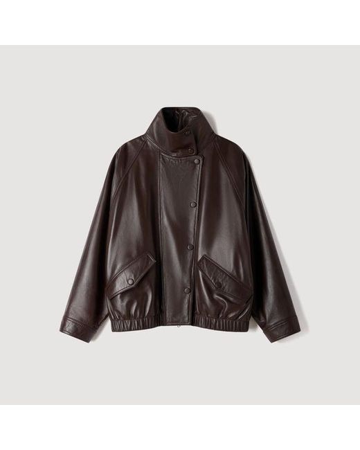 Sandro Blue Oversized Leather Jacket