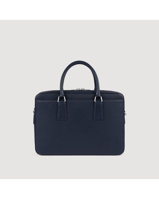 Sandro Blue Large Grained Leather Briefcase for men