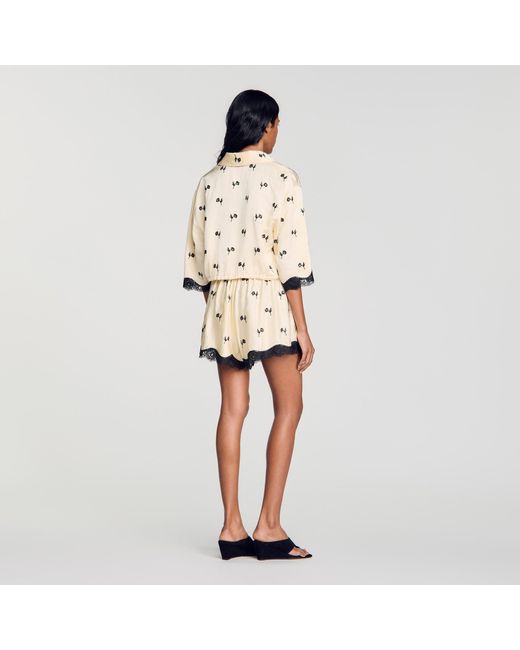 Sandro Natural Cropped Floral Embroidered Shirt