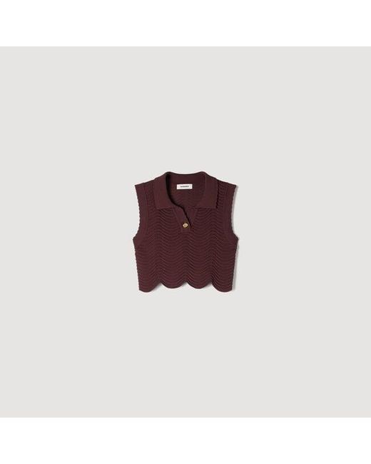 Sandro Red Cropped Decorative Knit Top