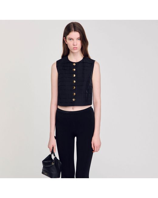Sandro Blue Pleated Crop Top