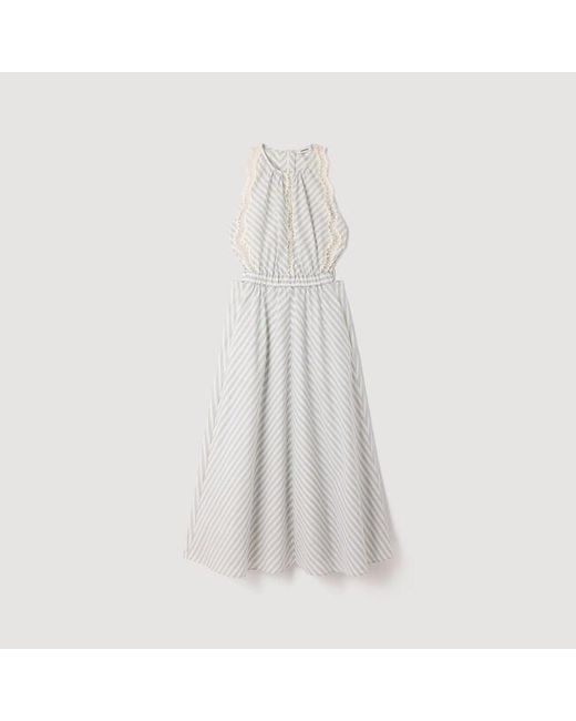 Sandro White Striped Cotton Maxi Dress