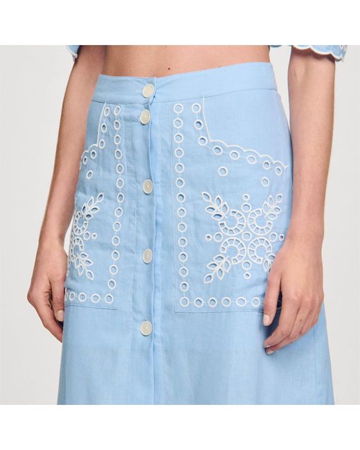 Sandro Blue Embroidered Maxi Skirt