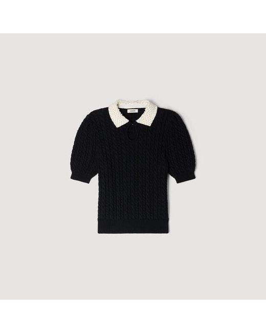 Sandro Blue Pearl Collar Cable Knit Jumper