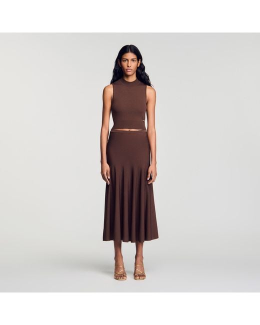 Sandro Red Cropped Sheer Effect Jumper