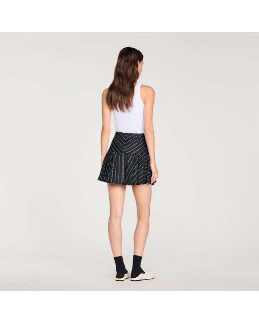 Sandro Black Short Striped Sequin Skirt