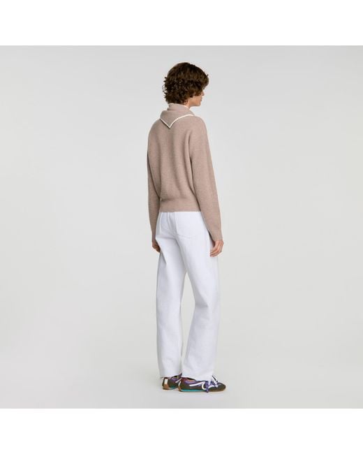 Sandro White Sweater With Removable Scarf