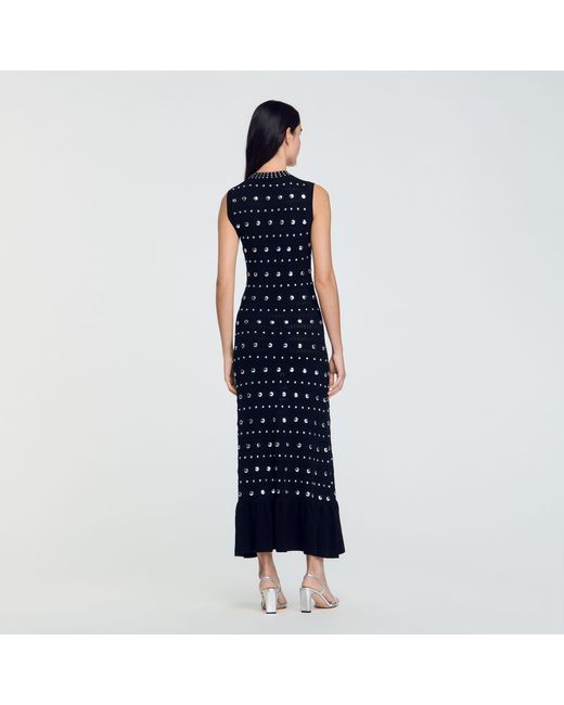 Sandro Blue Knit Maxi Dress With Studs