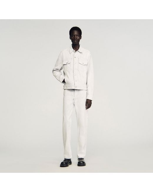 Sandro White Cracked Coated Denim Jacket for men
