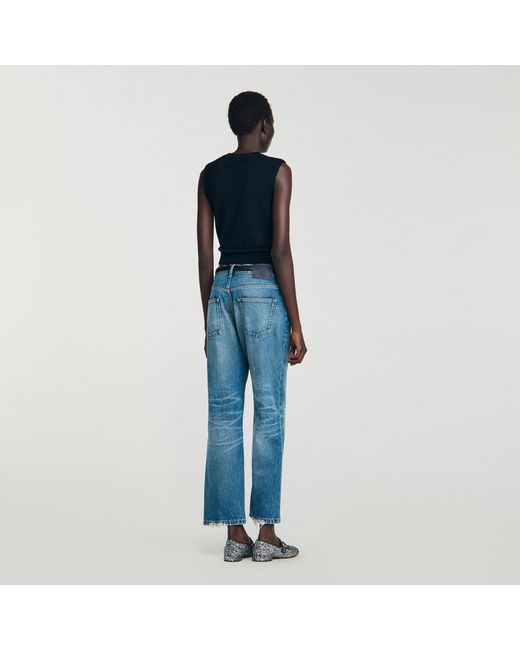 Sandro Blue Ruffled Cropped Jumper