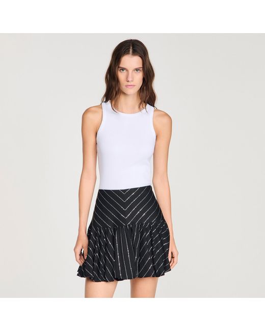 Sandro Black Short Striped Sequin Skirt