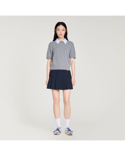 Sandro Blue Detachable Collar Wool Jumper