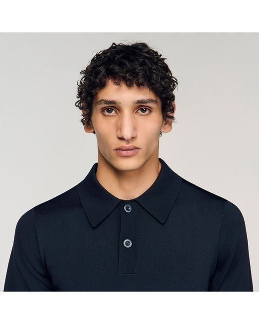 Sandro Blue Short-Sleeve Knitted Polo Shirt for men