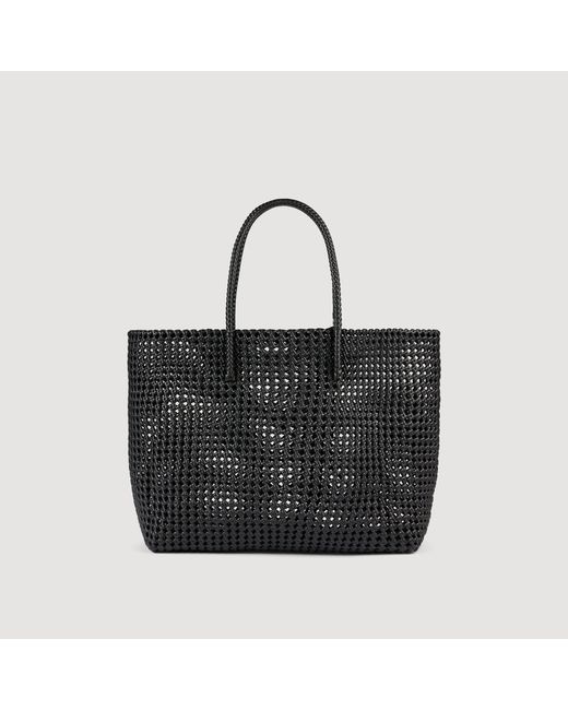 Sandro Black Woven Tote Bag With Patch for men