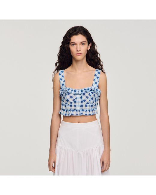 Sandro Multicolor Gingham Linen Crop Top