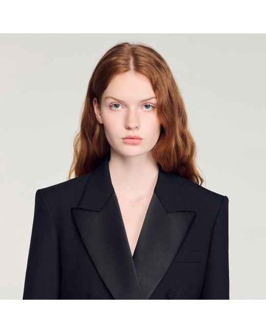 Sandro Blue Tuxedo Jacket With Satin Collar