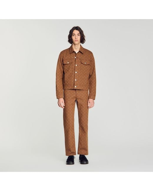 Sandro Brown Square Cross Denim Jacket for men