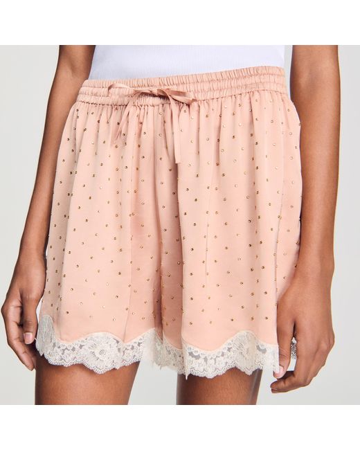 Sandro Blue Rhinestone Shorts With Lace