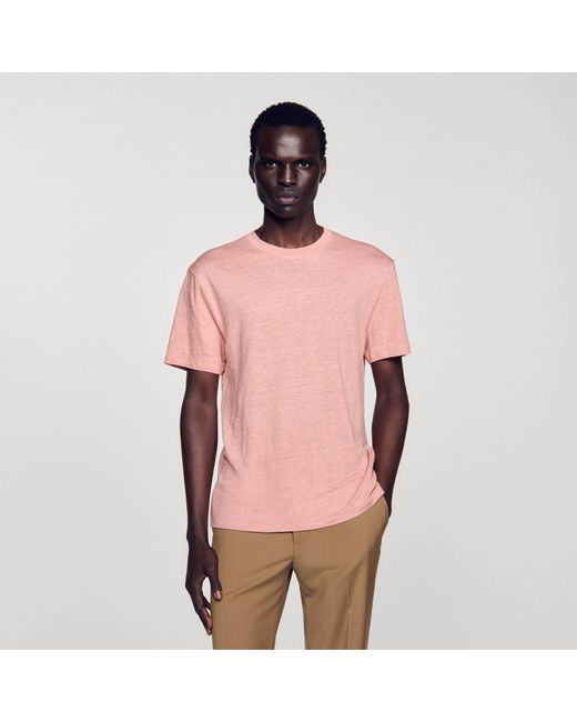 Sandro Pink Certified Linen T-Shirt for men