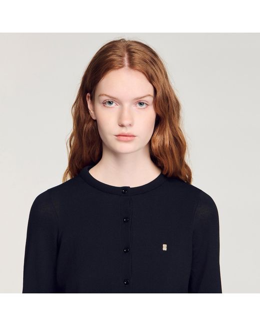 Sandro Blue Cropped Padded Round Neck Cardigan