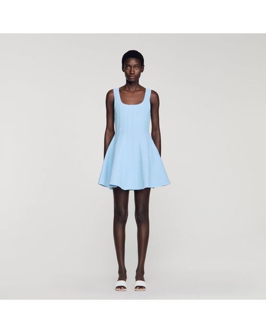 Sandro Blue Beaded Knit Short Dress