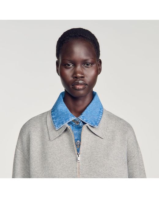 Sandro Blue 2-In-1 Zip Cardigan