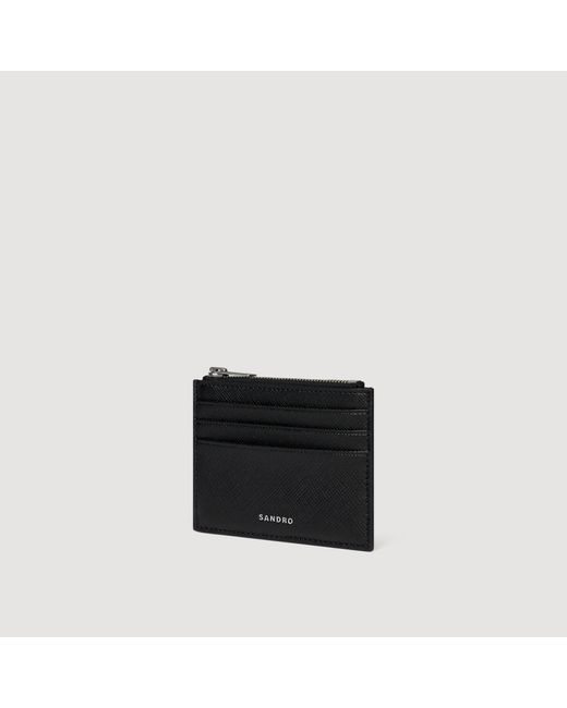 Sandro Black Reconstituted Leather Card Holder for men