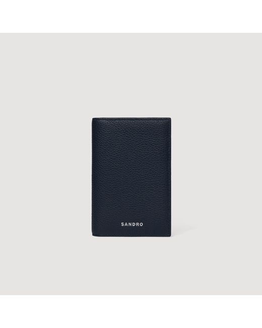 Sandro Blue Grained Leather Folding Card Holder for men