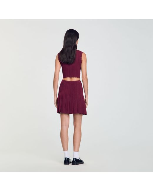 Sandro Red Short Pleated Knit Skirt