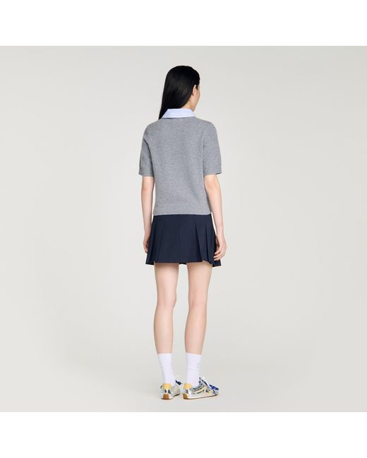 Sandro Blue Detachable Collar Wool Jumper