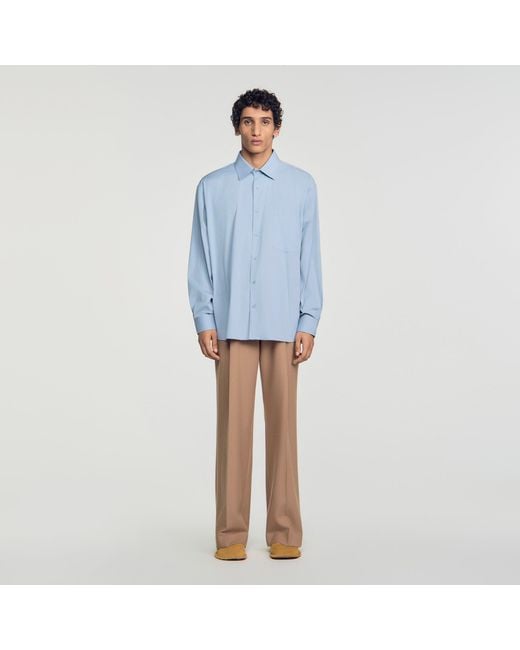 Sandro Blue Oversized Cotton Shirt for men