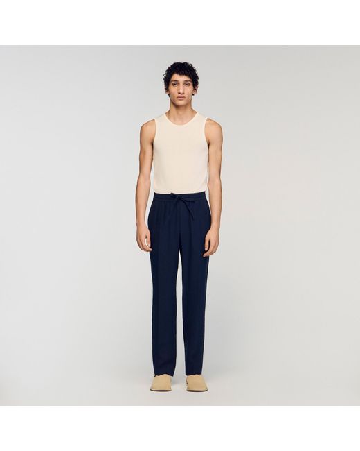 Sandro Blue Straight-Leg Linen Trousers for men