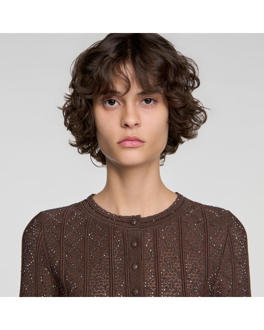 Sandro Brown Cropped Rhinestone Cardigan