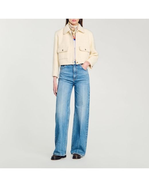 Sandro Blue Cropped Tweed Jacket