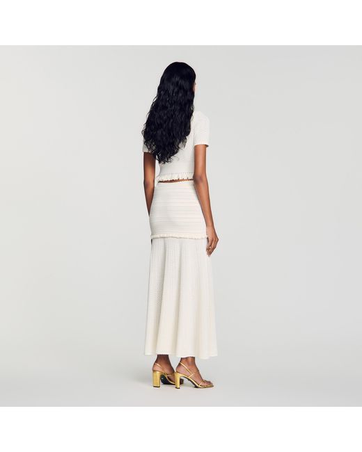 Sandro Natural Pointelle Knit Maxi Skirt
