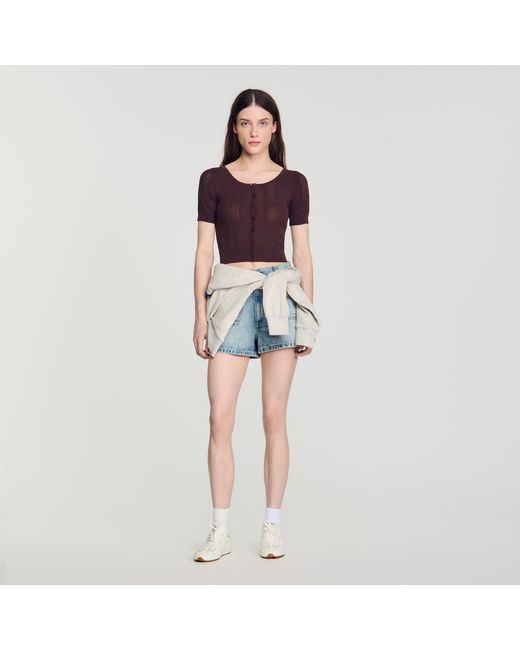 Sandro Blue Pointelle Knit Cardigan