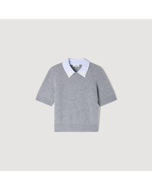Sandro Blue Detachable Collar Wool Jumper