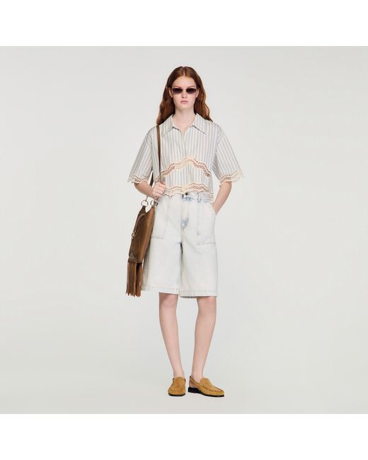 Sandro Multicolor Cropped Striped Cotton Shirt