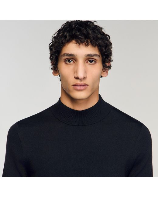 Sandro Blue Wool Jumper With A High Collar for men