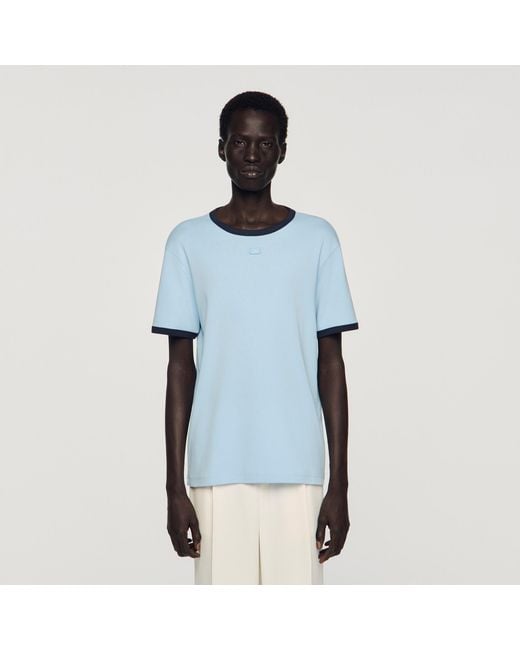 Sandro Blue Two-Tone Patch T-Shirt for men