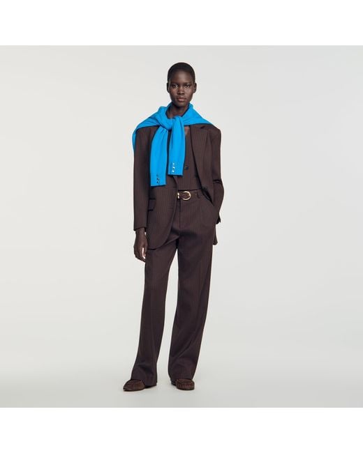 Sandro Blue Striped Suit Jacket